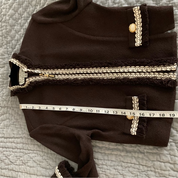 St. John Collection Brown Blazer with Cream Trim and Zipper Closure - Picture 7 of 7